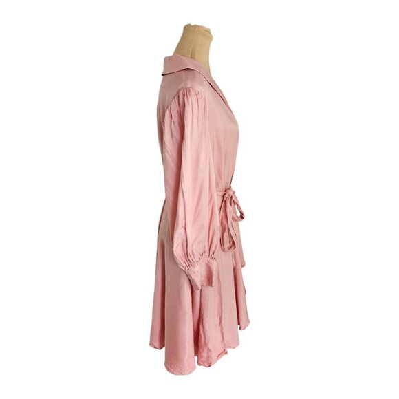 Hudson North Light Pink Ruffle Tie Waist Wrap Dress Puff Sleeve Sz XL - Picture 5 of 9